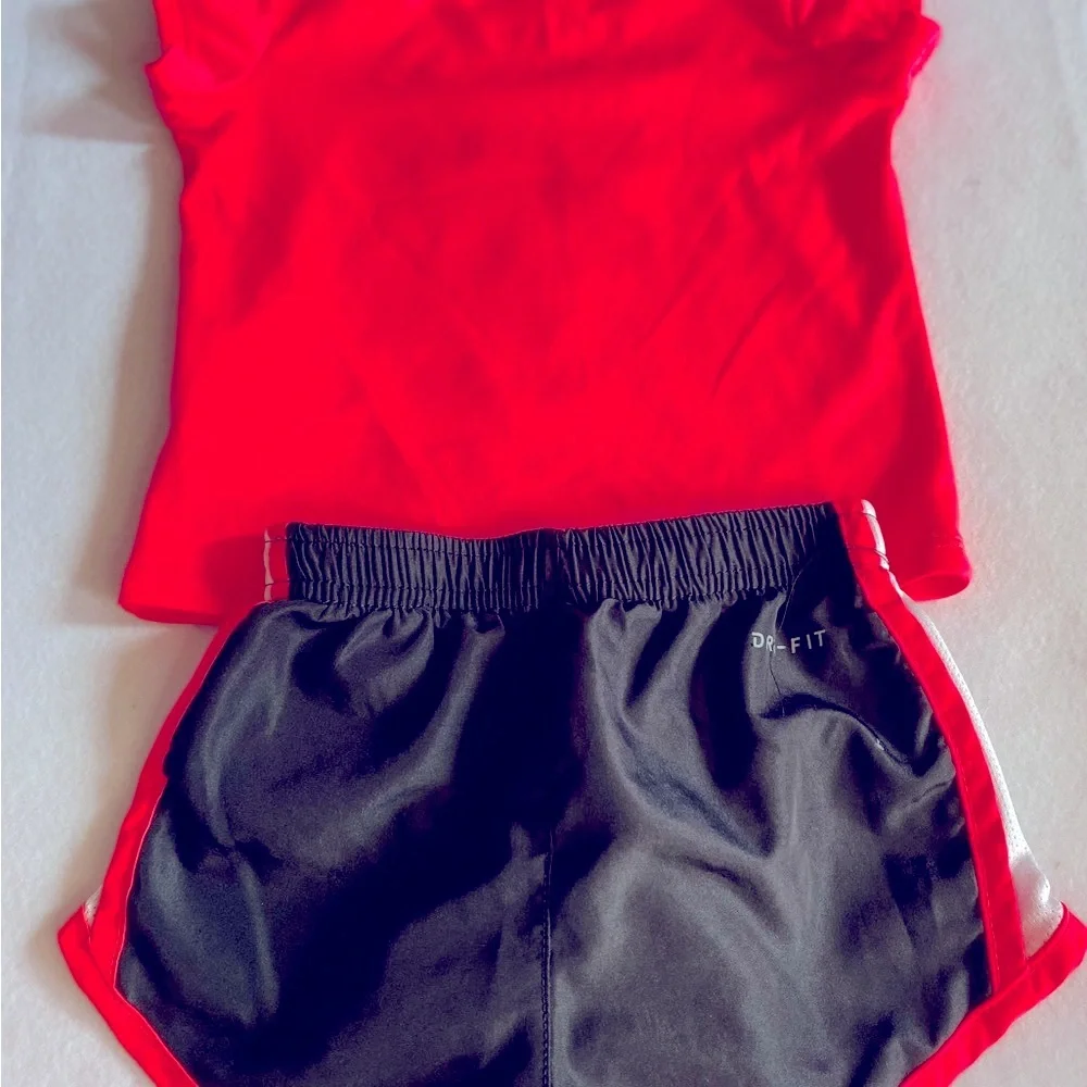 Nike Neon 2 piece Pink 'Just Do It' Tee & Black Shorts Set Sz 12 months Dri fit